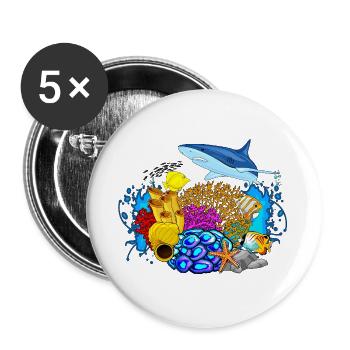 Tauchen - Tauchen Unterwasserwelt Meereslebewesen - Buttons groß 56 mm (5er Pack) - Weiß - Vorne