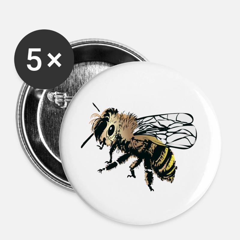 Stylized honey bee illustration - Buttons large 2.2''/56 mm (5-pack) - white