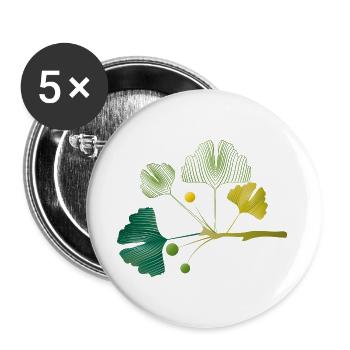 Ginkgo branch made of leaf lines in soft green tones - Buttons large 2.2''/56 mm (5-pack) - white - Front