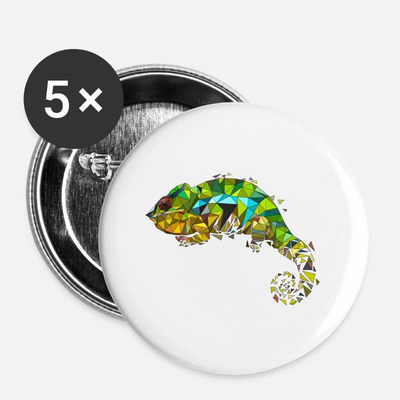 Chameleon | Low Poly - Buttons large 2.2''/56 mm (5-pack) - white