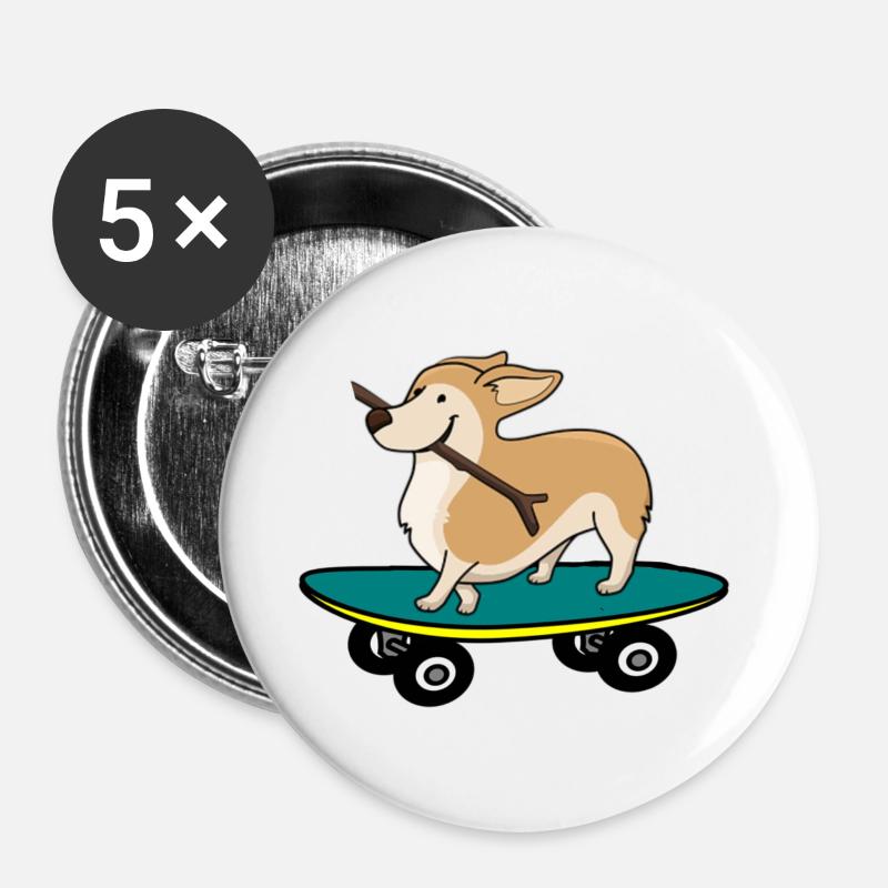 Dog on skateboard - Buttons large 2.2''/56 mm (5-pack) - white
