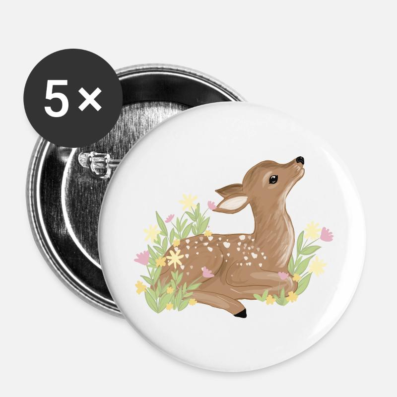 Rehkitz im Frühling - Buttons groß 56 mm (5er Pack) - Weiß
