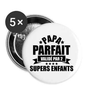 papa parfait cadeau fête des pères anniversaire - Lot de 5 grands badges (56 mm) - blanc - Devant