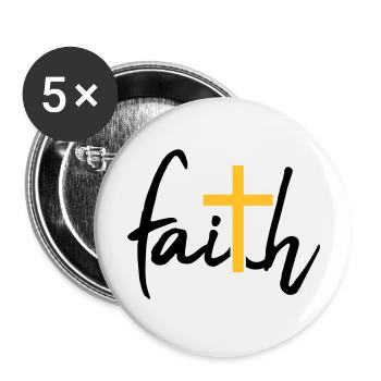 Faith Kreuz Glaube - Buttons groß 56 mm (5er Pack) - Weiß - Vorne