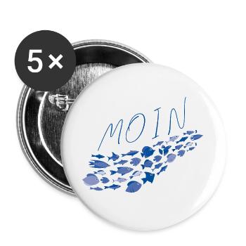 Moin mit Fischschwarm - Buttons groß 56 mm (5er Pack) - Weiß - Vorne