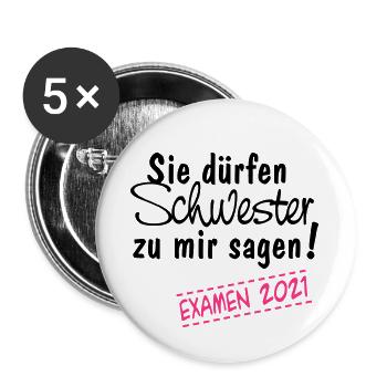 Schwester 2021 - Buttons groß 56 mm (5er Pack) - Weiß - Vorne