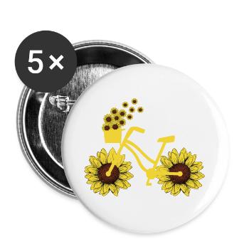 Fahrrad Sonnenblume Radfahren Hippie Sommer Urlaub - Buttons groß 56 mm (5er Pack) - Weiß - Vorne