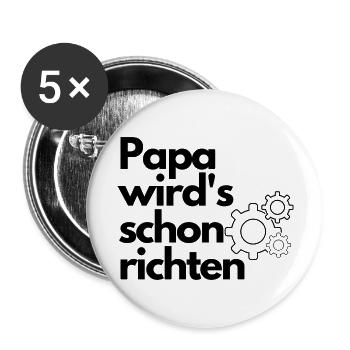 papa wirds schon richten - Buttons groß 56 mm (5er Pack) - Weiß - Vorne