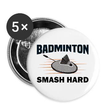 Federball Badminton Sport Geschenk - Buttons groß 56 mm (5er Pack) - Weiß - Vorne