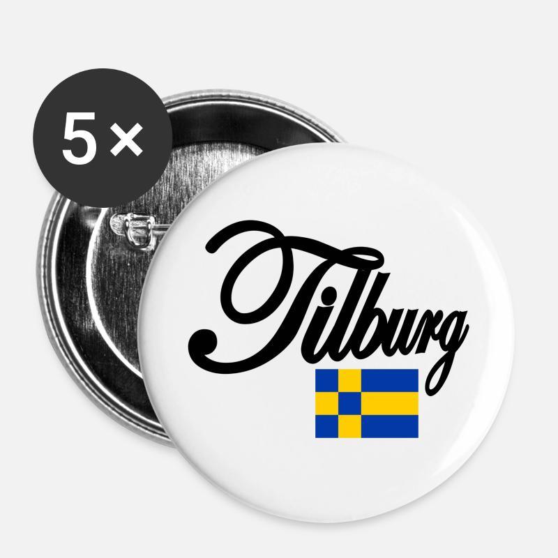 Tilburg mit Flagge blaugelb - Buttons groß 56 mm (5er Pack) - Weiß