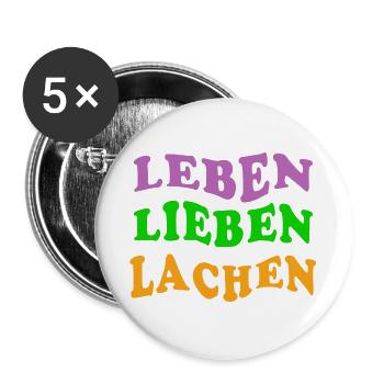 LEBEN LIEBEN LACHEN - Buttons groß 56 mm (5er Pack) - Weiß - Vorne