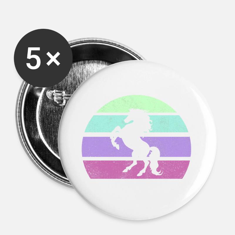 Horse Retro - Buttons large 2.2''/56 mm (5-pack) - white