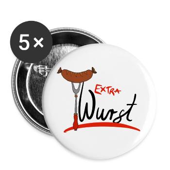 Extra Wurst Barbecue Humor - Buttons groß 56 mm (5er Pack) - Weiß - Vorne