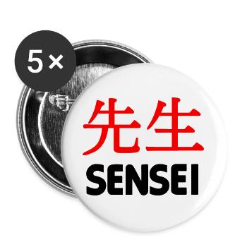 Teacher or master in kanji script text 'Sensei - Buttons large 2.2''/56 mm (5-pack) - white - Front