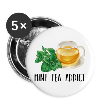Mint Tea Addict Accro Thé à la menthe Cadeau thé - Lot de 5 grands badges (56 mm) - blanc - Devant