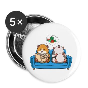 Meerschweinchen Sofa Lesen Träumen Futter - Buttons groß 56 mm (5er Pack) - Weiß - Vorne