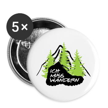 ICH MUSS WANDERN - Buttons groß 56 mm (5er Pack) - Weiß - Vorne