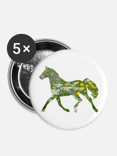 Pferd - Buttons groß 56 mm (5er Pack) - Weiß
