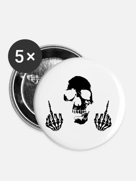 skull mittelfinger - Buttons groß 56 mm (5er Pack) - Weiß