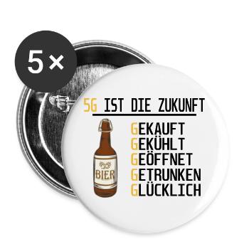5G IST DIE ZUKUNFT | Bier Lustige Sprüche - Buttons groß 56 mm (5er Pack) - Weiß - Vorne