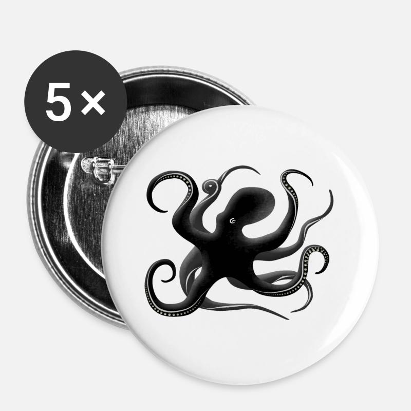 Octopus Silhouette - Buttons large 2.2''/56 mm (5-pack) - white