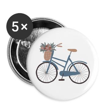 Blue bike with flower basket - Buttons large 2.2''/56 mm (5-pack) - white - Front