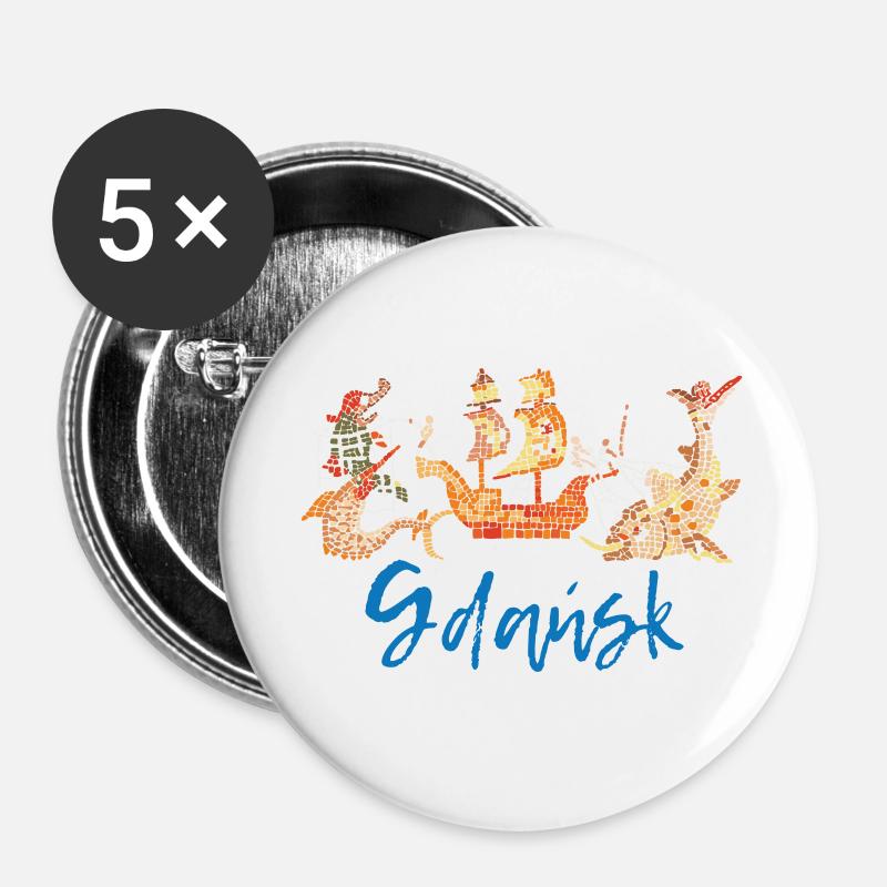 Gdansk, Dragon - Buttons large 2.2''/56 mm (5-pack) - white