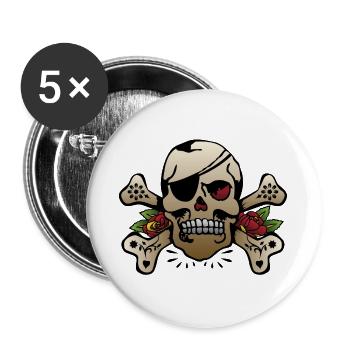 Schädel Schädel Knochen Tattoo alte Schule rosa Blume - Buttons groß 56 mm (5er Pack) - Weiß - Vorne