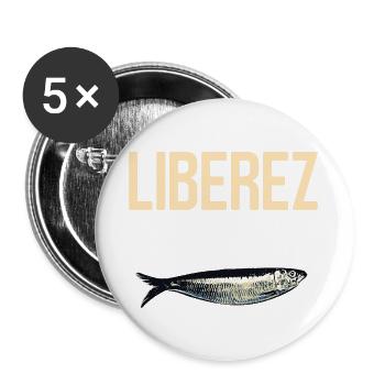 Liberez les sardines - Lot de 5 grands badges (56 mm) - blanc - Devant