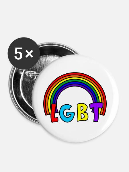 LGBT-Regenbogen - Buttons groß 56 mm (5er Pack) - Weiß
