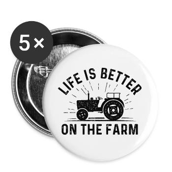 Life Is Better On The Farm - Buttons large 2.2''/56 mm (5-pack) - white - Front