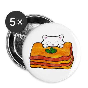 Süße weiße Katze, die ein leckeres italienisches Essen isst - Buttons groß 56 mm (5er Pack) - Weiß - Vorne