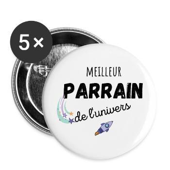 meilleur parrain de l'univers cadeau parrain - Lot de 5 grands badges (56 mm) - blanc - Devant