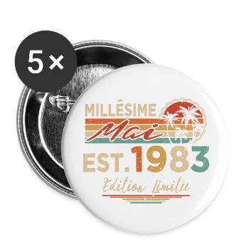 Millésime Né(e) Mai 1983 Cadeau Anniversaire - Lot de 5 grands badges (56 mm) - blanc - Devant