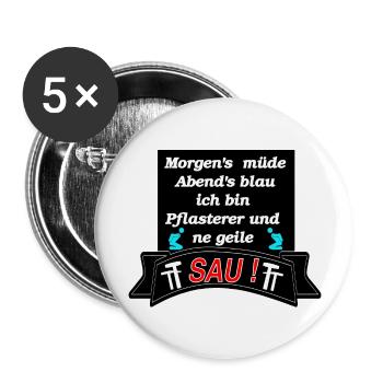 Morgens müde Abends Blau ich bin Plasterer - Buttons groß 56 mm (5er Pack) - Weiß - Vorne