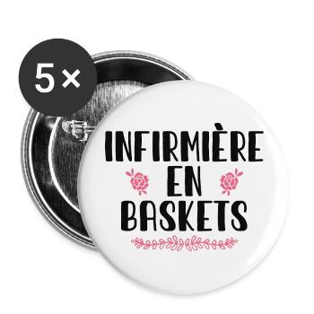Infirmière En Baskets Humour Hôpital Basket - Lot de 5 grands badges (56 mm) - blanc - Devant