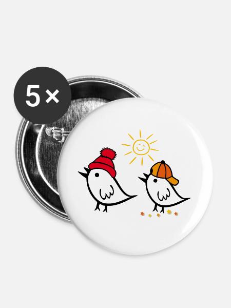 Frühling, Sonne, Spatz - Buttons groß 56 mm (5er Pack) - Weiß