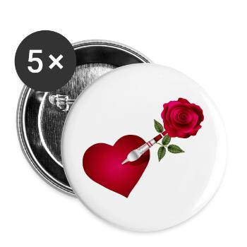 Dart Pfeil mit Rose und Herz als Zielscheibe - Buttons groß 56 mm (5er Pack) - Weiß - Vorne