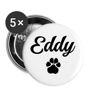 Dog name EDDY with paw - Buttons large 2.2''/56 mm (5-pack) - white - Front