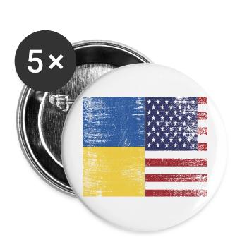 Ukraine - USA - Buttons large 2.2''/56 mm (5-pack) - white - Front