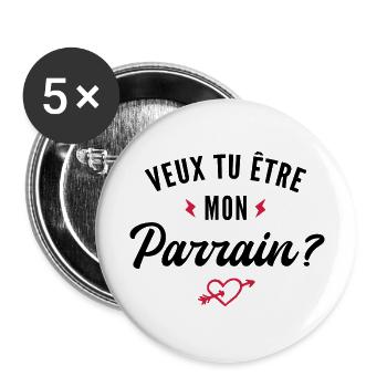veux tu être mon parrain - Lot de 5 grands badges (56 mm) - blanc - Devant