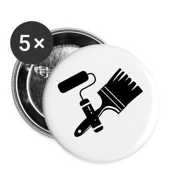 Tool Painter Walze und Pinsel Logo - Buttons groß 56 mm (5er Pack) - Weiß - Vorne