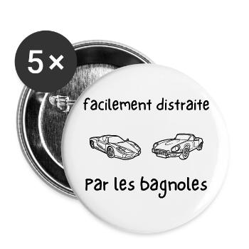facilement distraite par les bagnoles - Lot de 5 grands badges (56 mm) - blanc - Devant