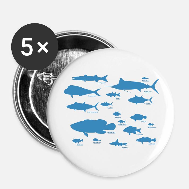 Marine Fish 01 - Buttons large 2.2''/56 mm (5-pack) - white
