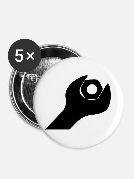 Schraubenschlüssel mit Bolzen - Buttons groß 56 mm (5er Pack) - Weiß