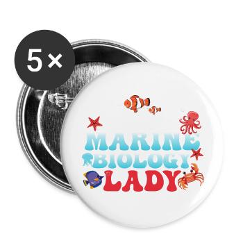 Crazy Marine Biology Lady Ocean Student Scientist - Buttons groß 56 mm (5er Pack) - Weiß - Vorne