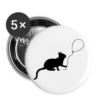 Luftballon Kätzchen spielt Umriss - Buttons groß 56 mm (5er Pack) - Weiß - Vorne