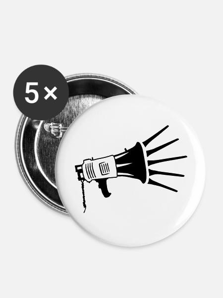 Lautsprecher Propaganda Megafon Symbol - Buttons groß 56 mm (5er Pack) - Weiß