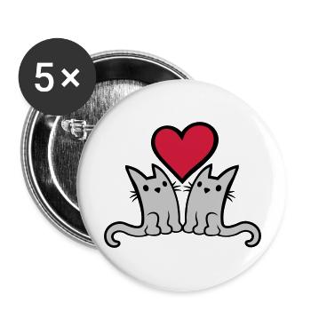 Verliebtes Paar süße Katzen - Buttons groß 56 mm (5er Pack) - Weiß - Vorne