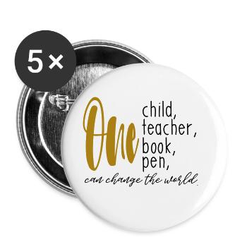 KINDER LEHRER BUCH STIFT DIE WELT ÄNDERN SPRÜCHE - Buttons groß 56 mm (5er Pack) - Weiß - Vorne